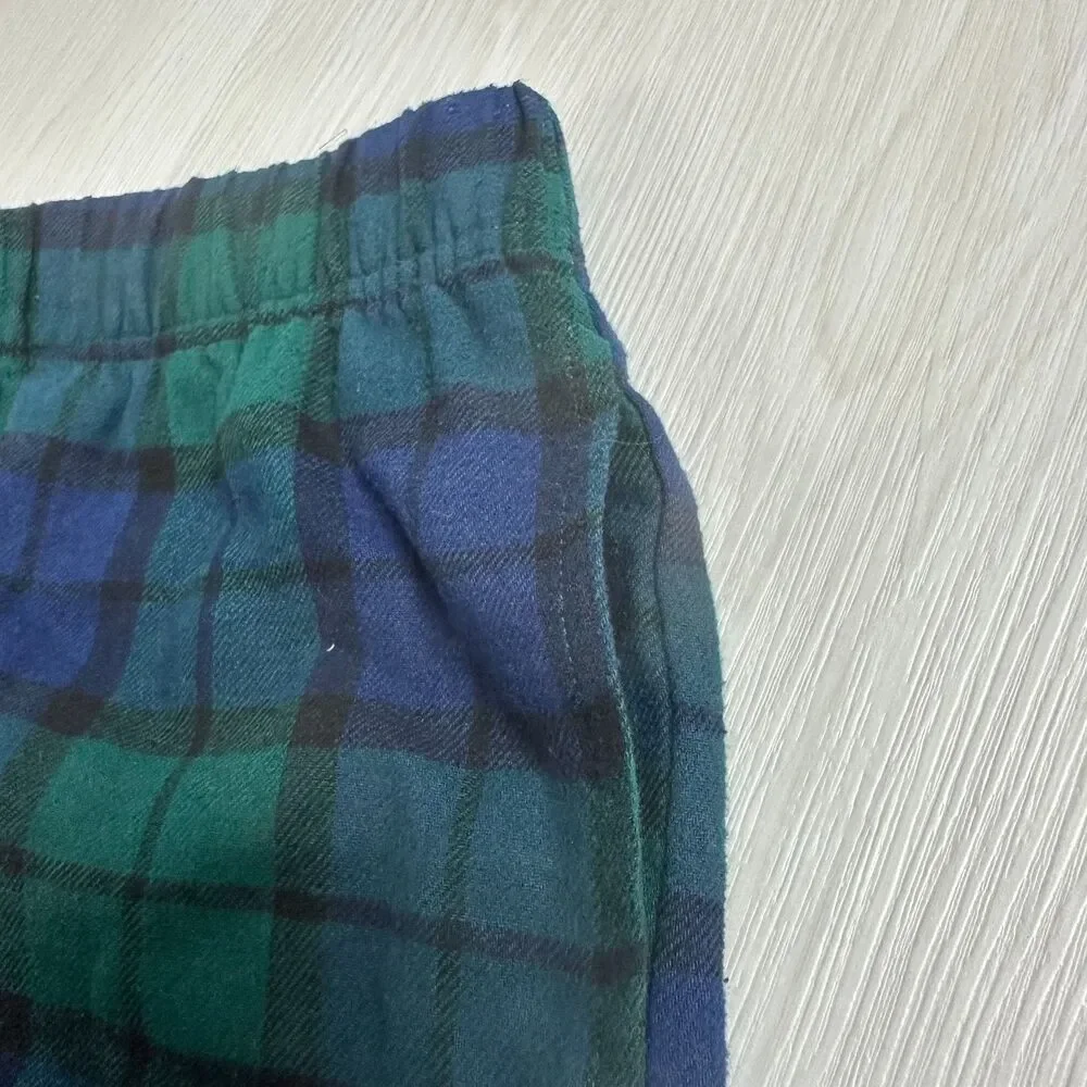 NEW SONOMA Women's XL Blue Green Plaid Elastic Waist 100% Cotton Pajama Shorts